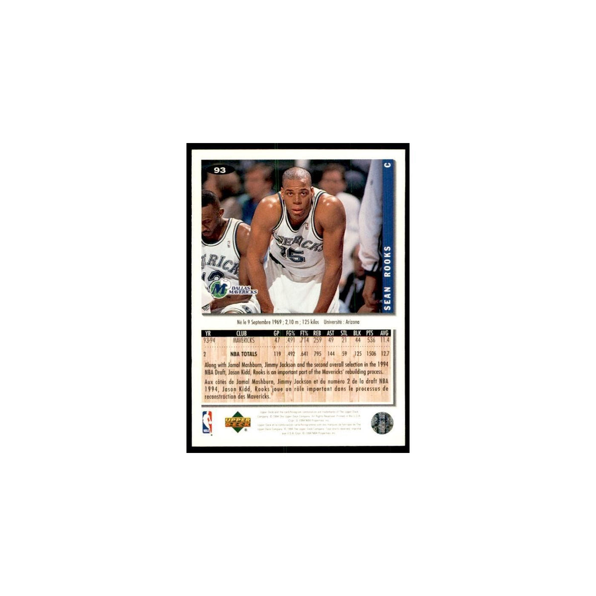1994 Upper Deck Collector's Choice Sean Rooks Mavericks #93