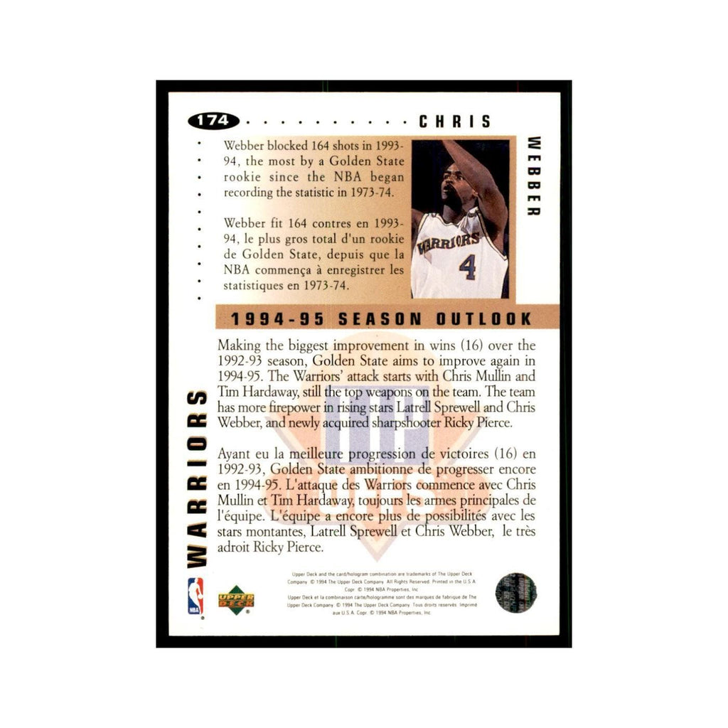 1994 Upper Deck Collector's Choice Chris Webber Golden State Warriors #174