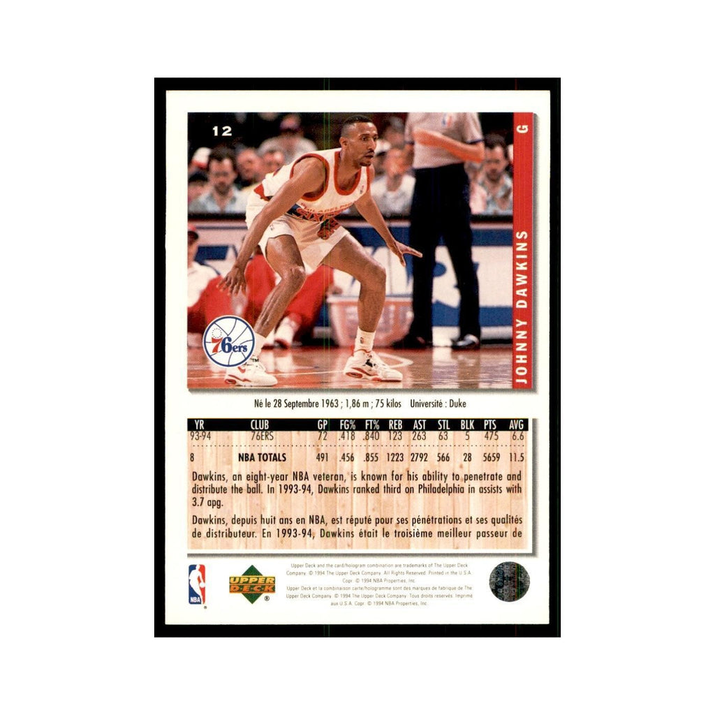 1994 Upper Deck Collector's Choice Johnny Dawkins 76ers #12