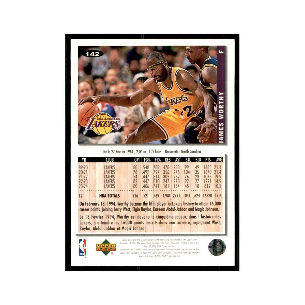 1994 Upper Deck Collector's Choice James Worthy Lakers #142