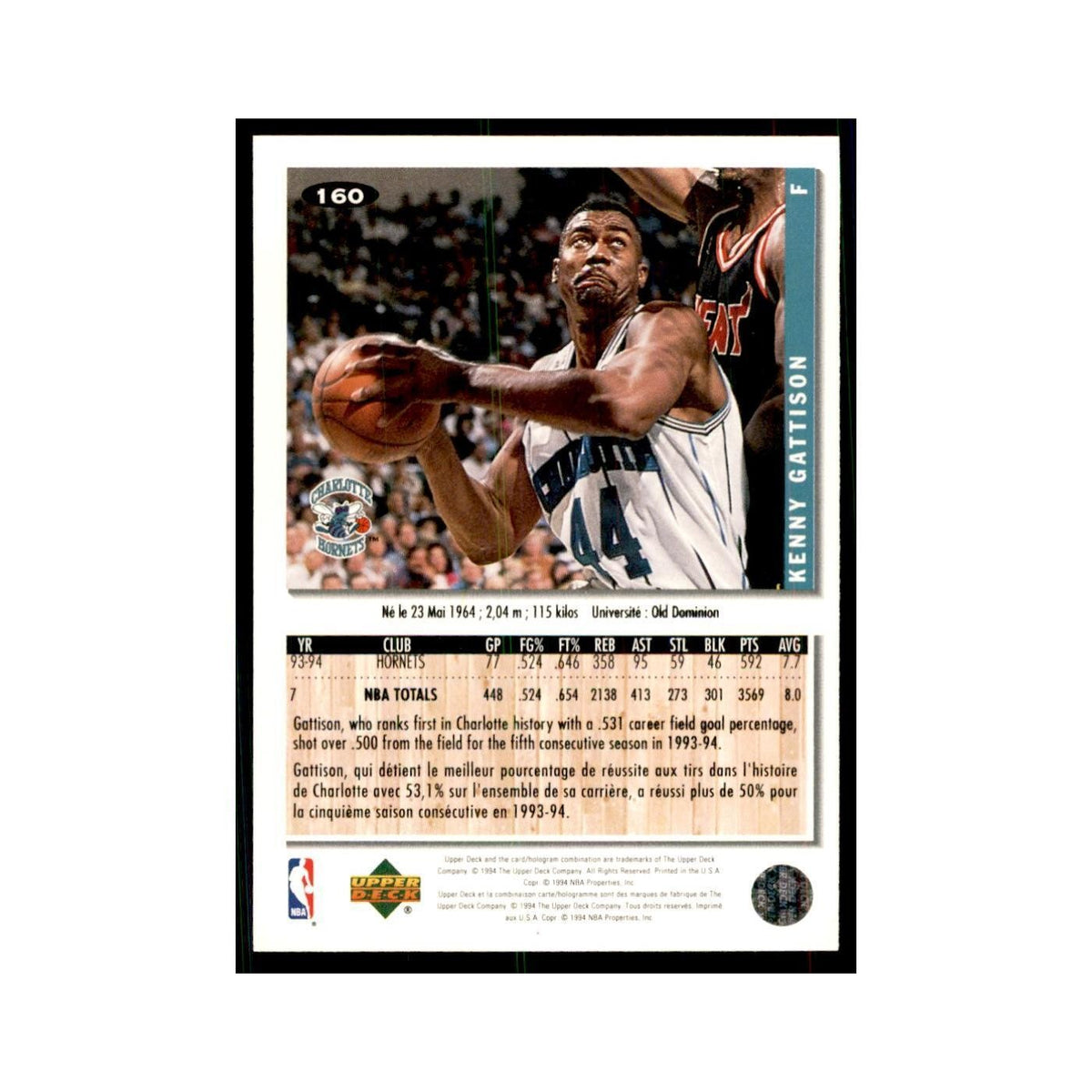 1994 Upper Deck Collector's Choice Kenny Gattison Hornets #160