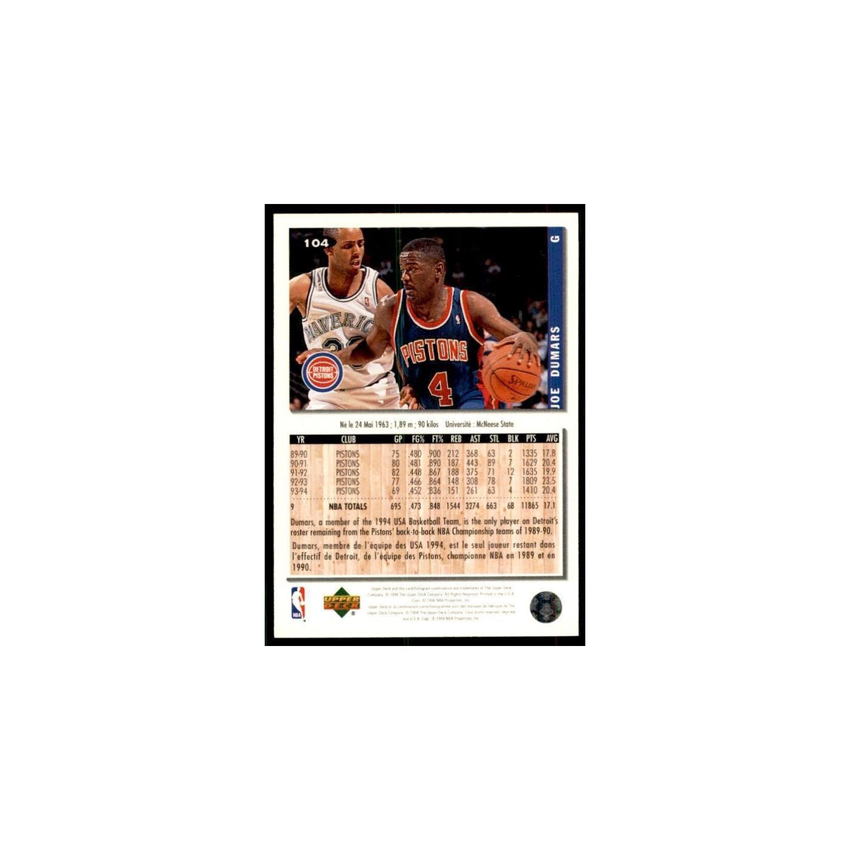 1994 Upper Deck Collector's Choice Joe Dumars Pistons #104