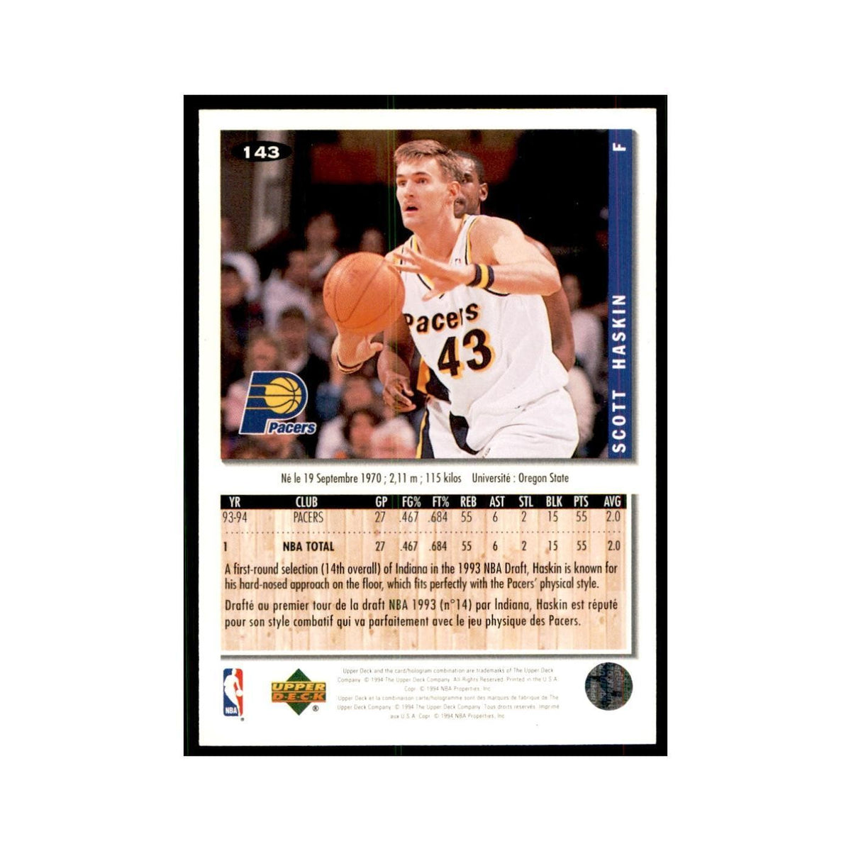 1994 Upper Deck Collector's Choice Scott Haskin Pacers #143