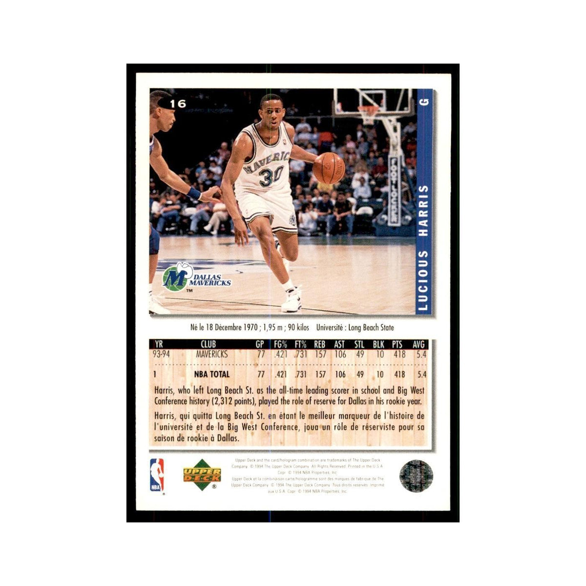 1994 Upper Deck Collector's Choice Lucious Harris Mavericks #16