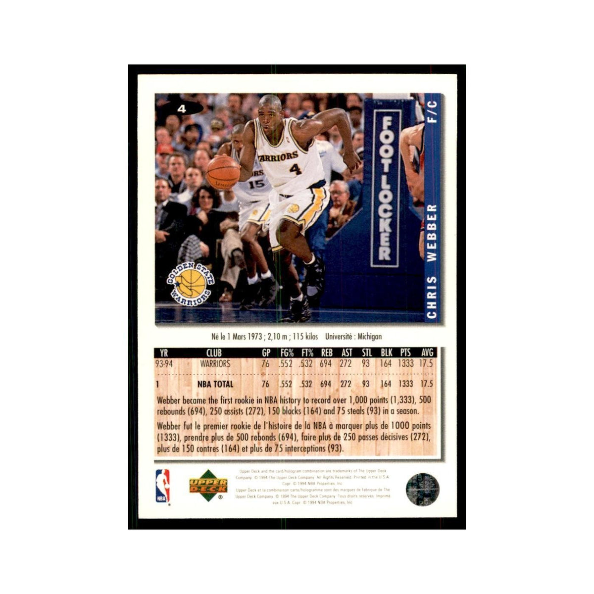 1994 Upper Deck Collector's Choice Chris Webber Golden State Warriors #4