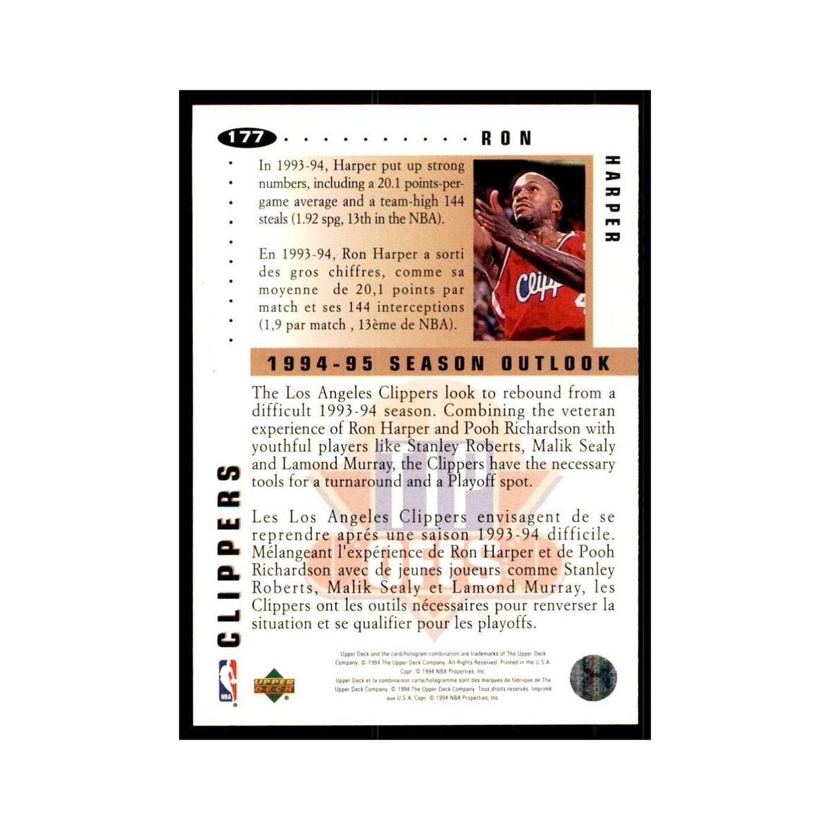 1994 Upper Deck Collector's Choice Ron Harper Clippers #177