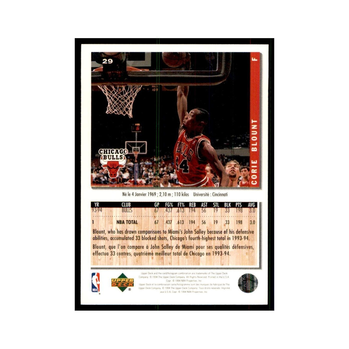 1994 Upper Deck Collector's Choice Corie Blount Bulls #29