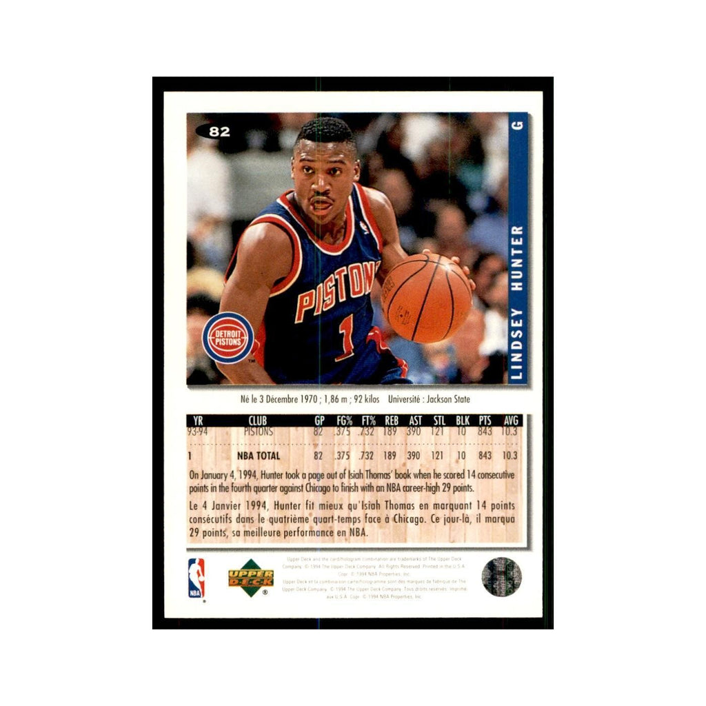 1994 Upper Deck Collector's Choice Lindsey Hunter Pistons #82