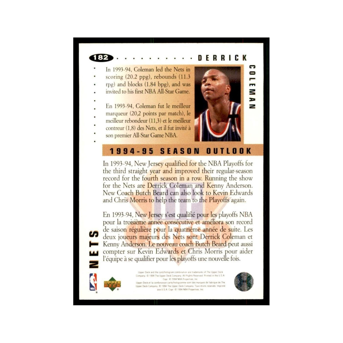 1994 Upper Deck Collector's Choice Derrick Coleman Nets #182
