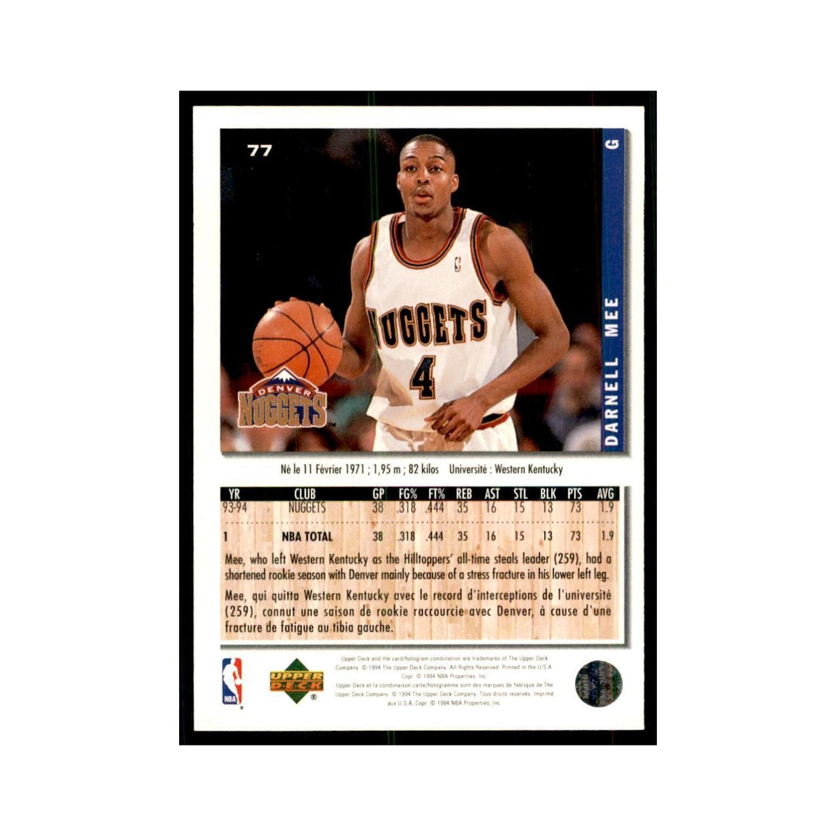 1994 Upper Deck Collector's Choice Darnell Mee Nuggets #77