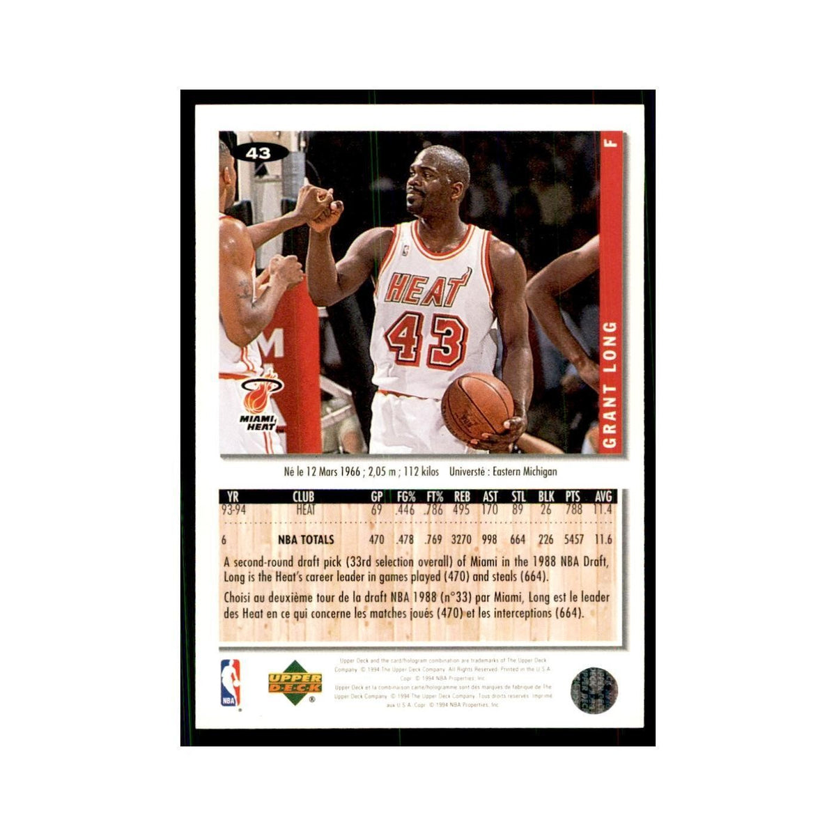 1994 Upper Deck Collector's Choice Grant Long Heat #43