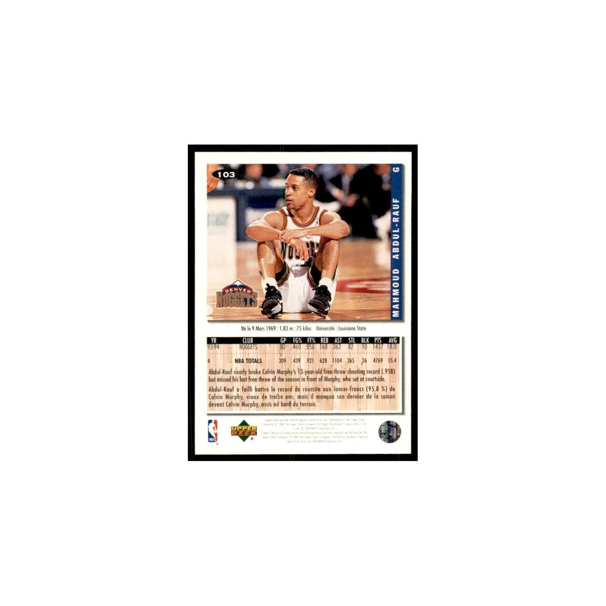 1994 Upper Deck Collector's Choice Mahmoud Abdul-Rauf Nuggets #103