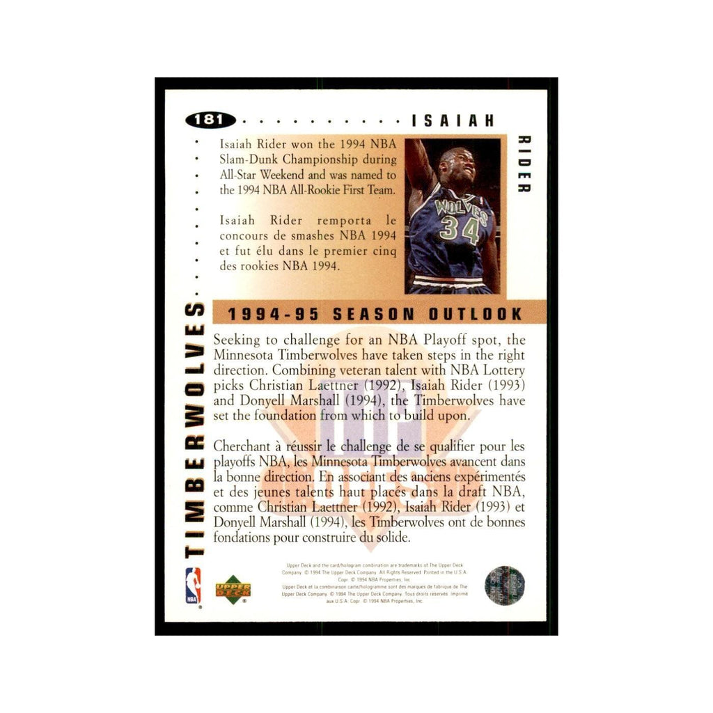 1994 Upper Deck Collector's Choice Isaiah Rider Timberwolves #181