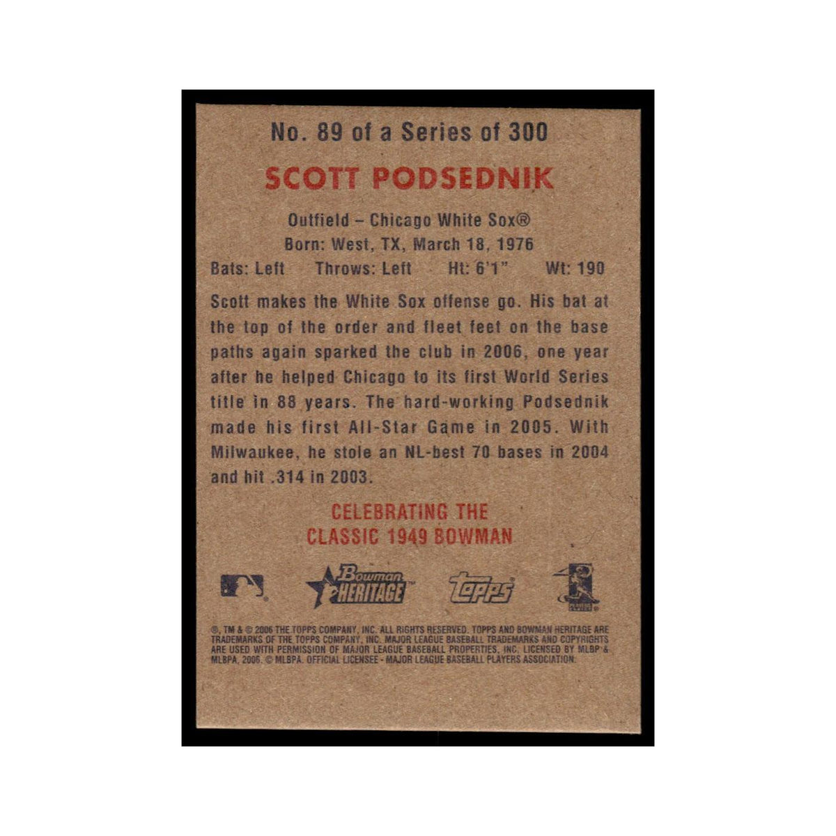 Scott Podsednik 2006 Bowman Heritage Foil #89 Chicago White Sox Baseball Card NM