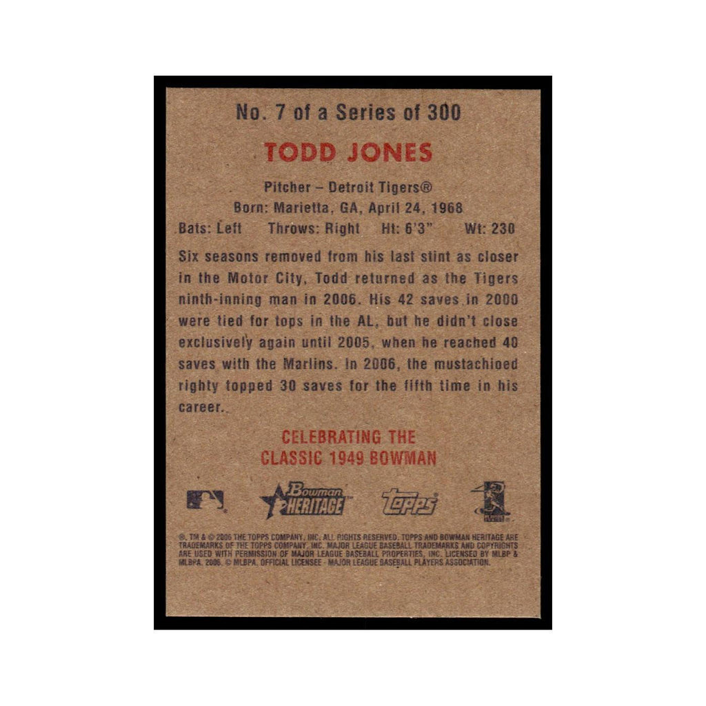 Todd Jones 2006 Bowman Heritage Foil #7 Detroit Tigers Baseball Card NM