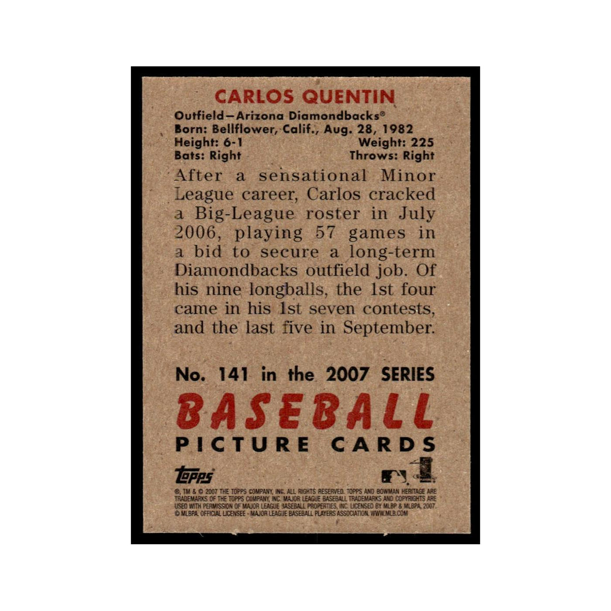 Carlos Quentin 2007 Bowman Heritage Foil #141 Arizona Diamondbacks NM