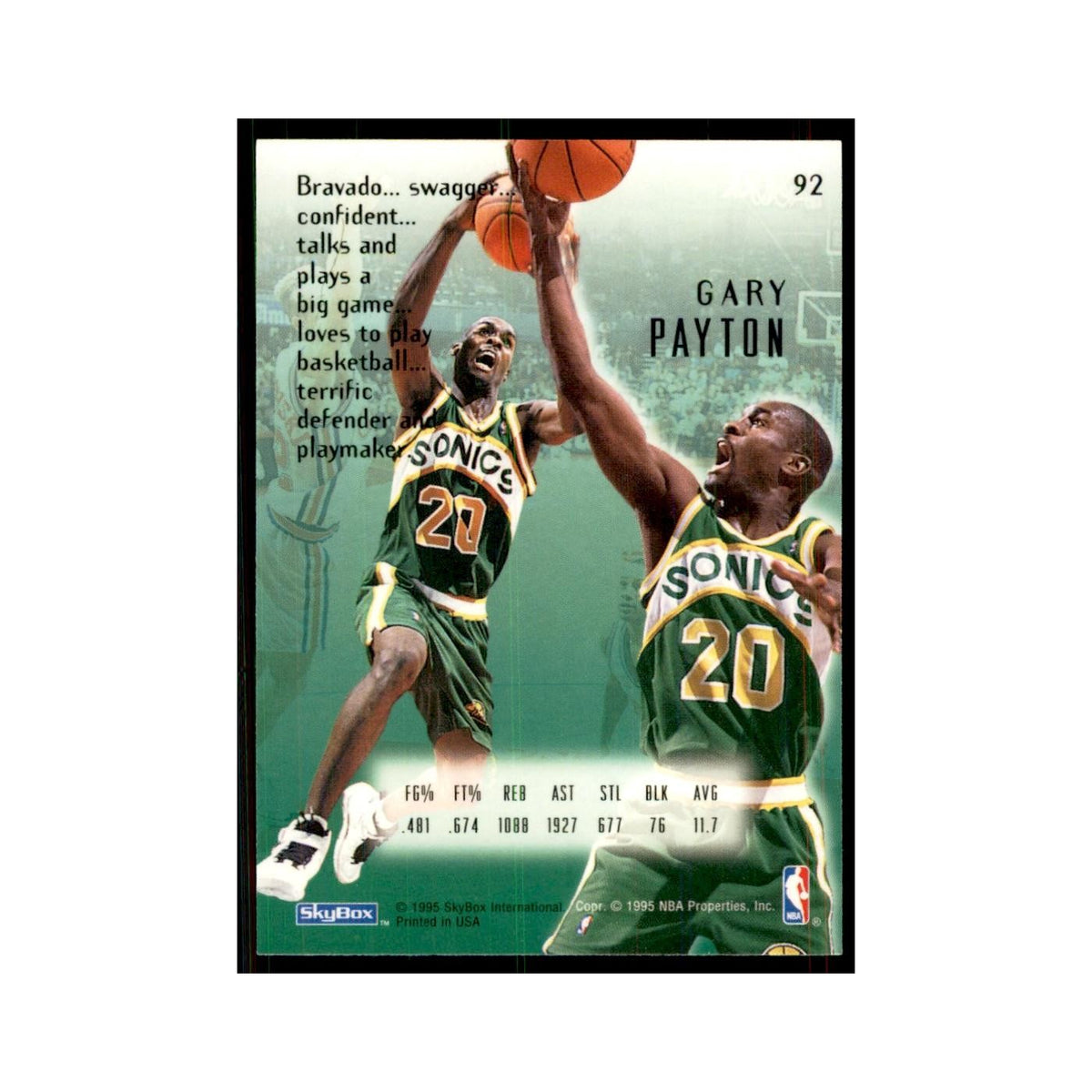 1994 SkyBox E-Motion Gary Payton Seattle SuperSonics #92