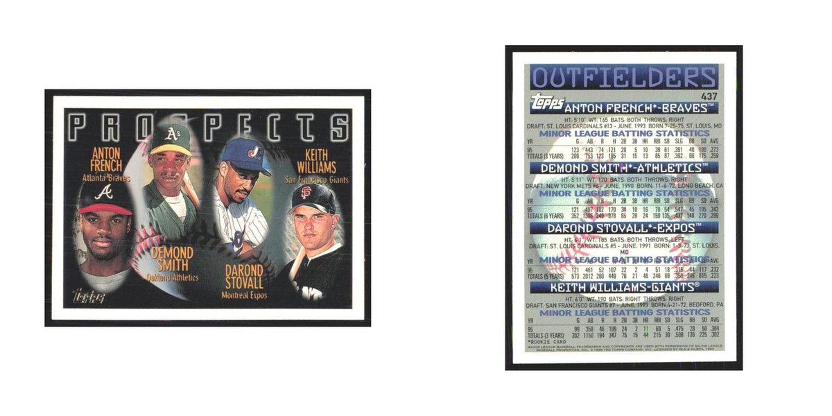 1996 Topps French/Smith/Stovall/Williams Braves/Athletics/Expos/Giants #437