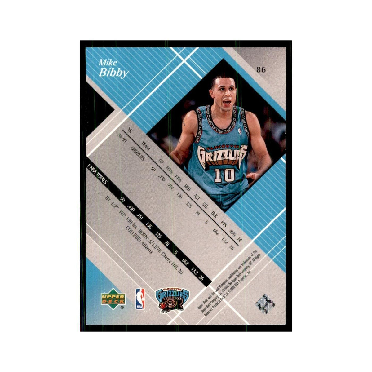 1999 Upper Deck Black Diamond Mike Bibby Vancouver Grizzlies #86