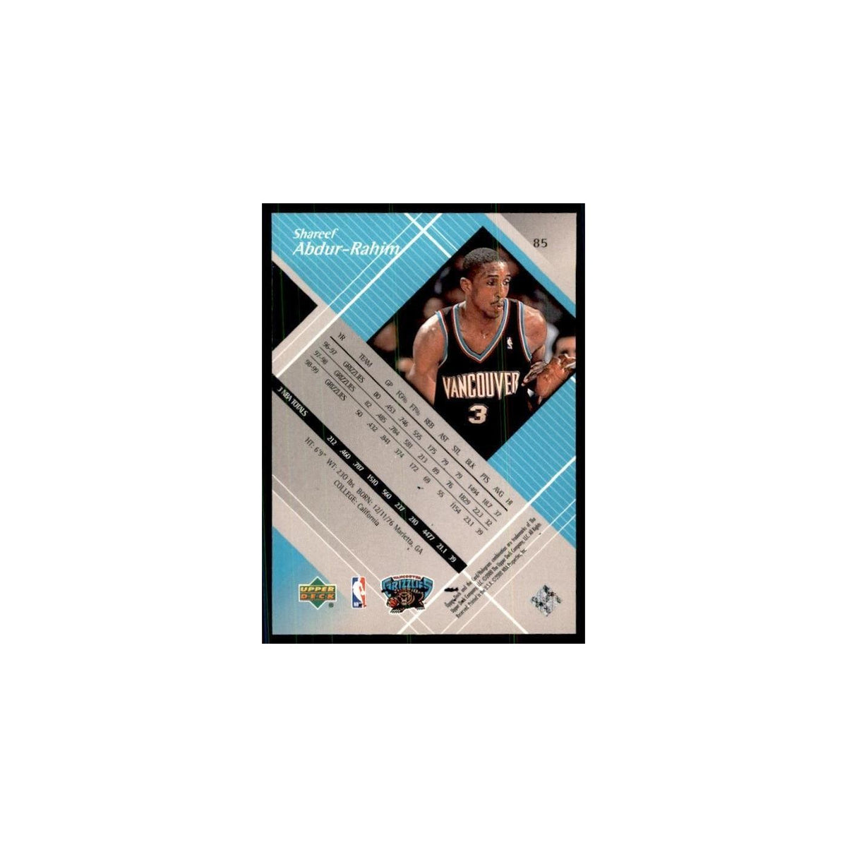 1999 Upper Deck Black Diamond Shareef Abdur-Rahim Vancouver Grizzlies #85