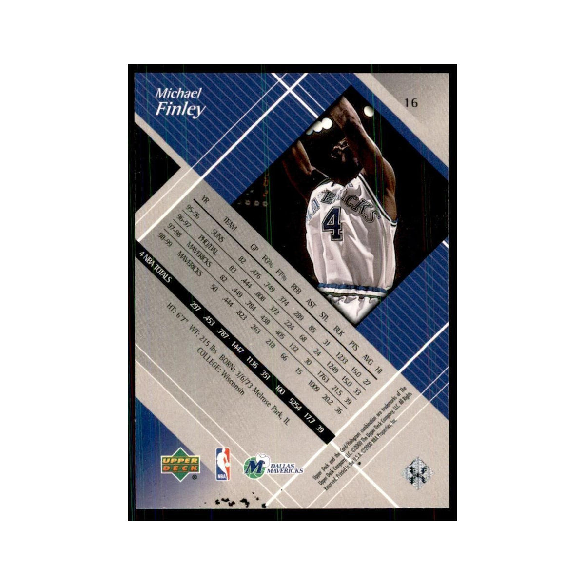 1999 Upper Deck Black Diamond Michael Finley Mavericks #16