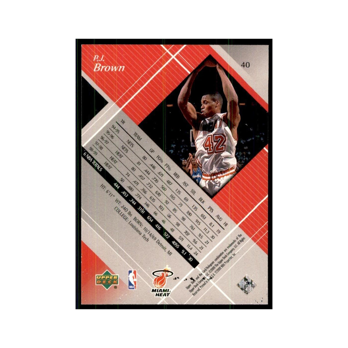 1999 Upper Deck Black Diamond P.J. Brown Heat #40