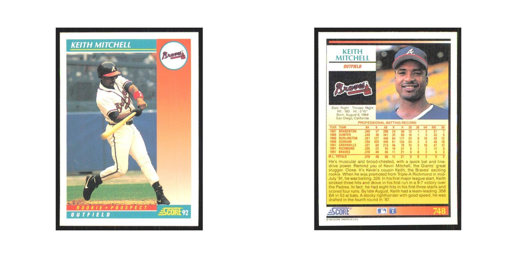 1992 Score Keith Mitchell RC Braves #748