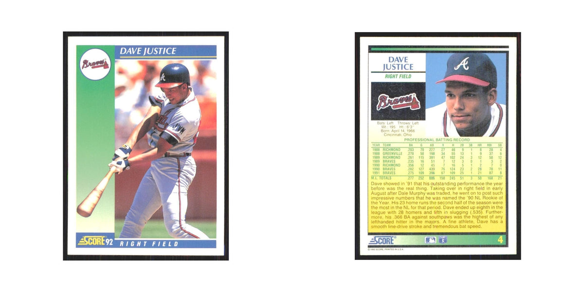 1992 Score Dave Justice Braves #4