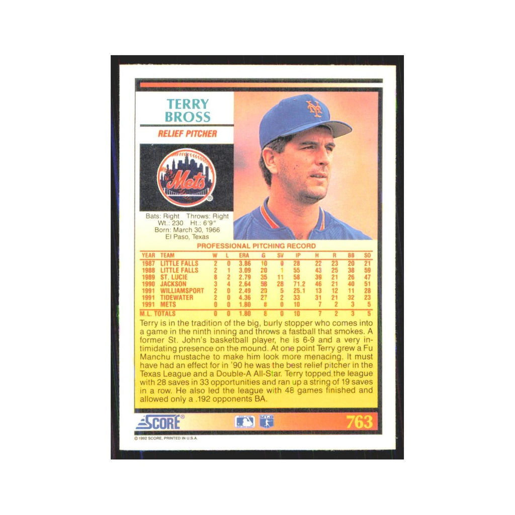 1992 Score Terry Bross RC Mets #763