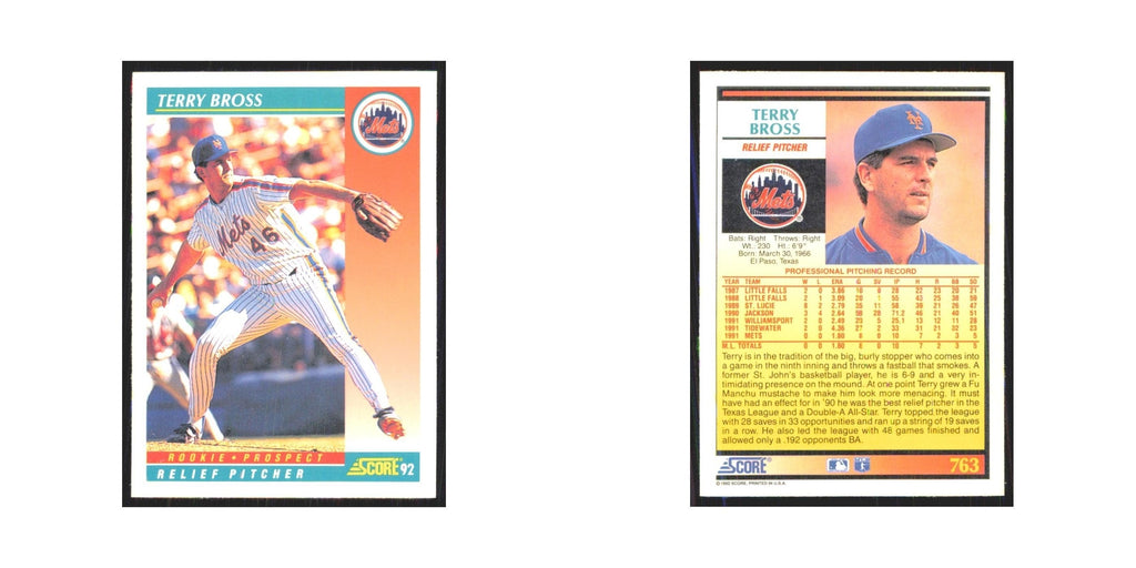 1992 Score Terry Bross RC Mets #763