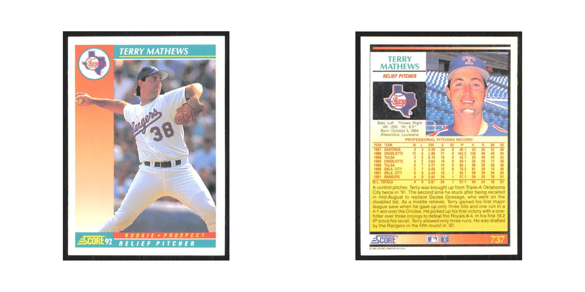 1992 Score Terry Mathews RC Rangers #737