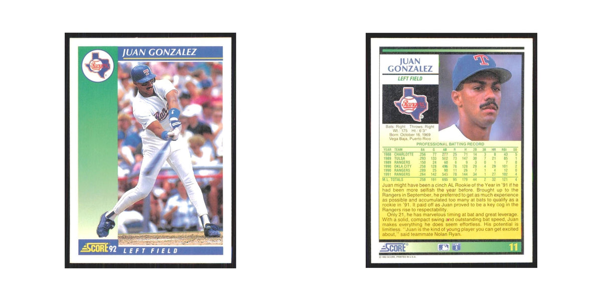 1992 Score Juan Gonzalez Rangers #11