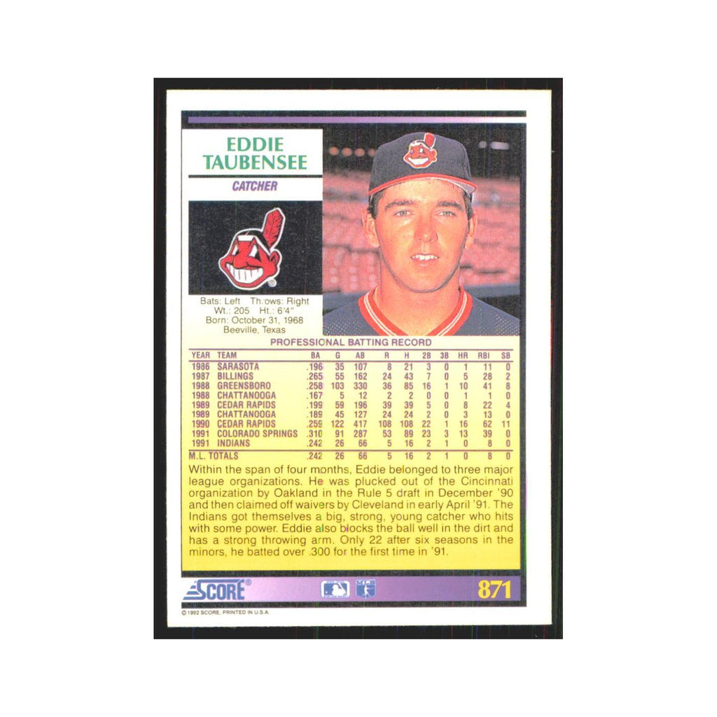 1992 Score Eddie Taubensee RC Indians #871