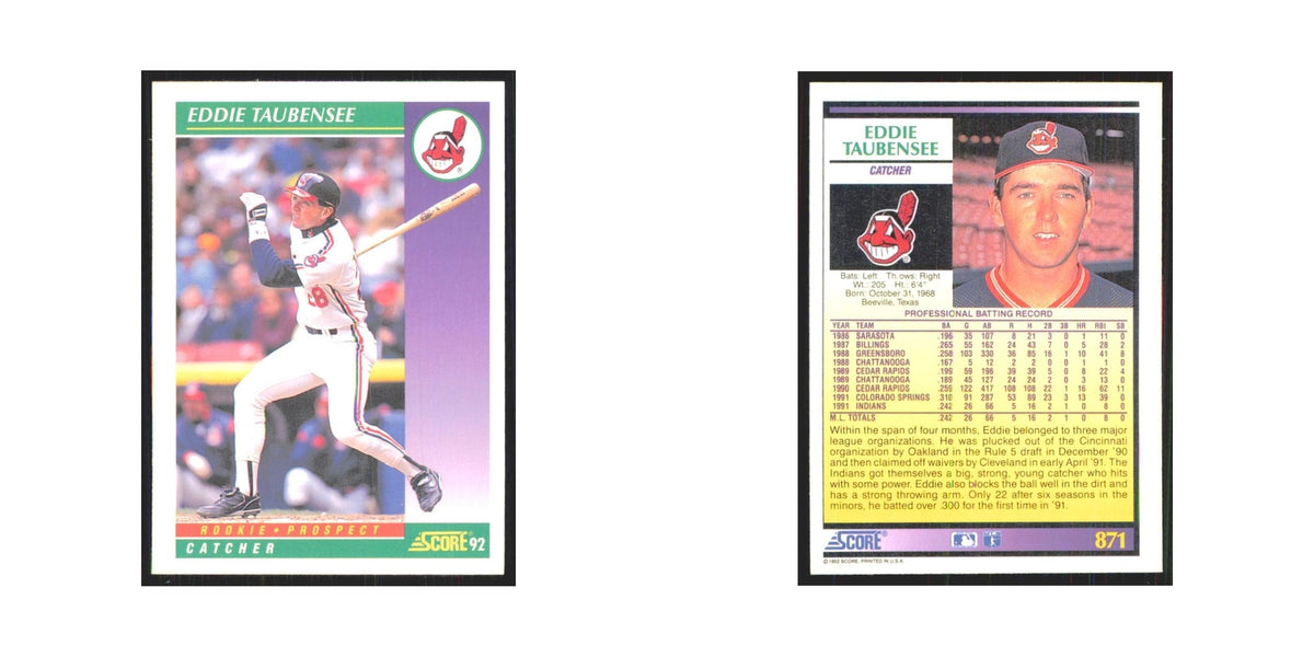 1992 Score Eddie Taubensee RC Indians #871