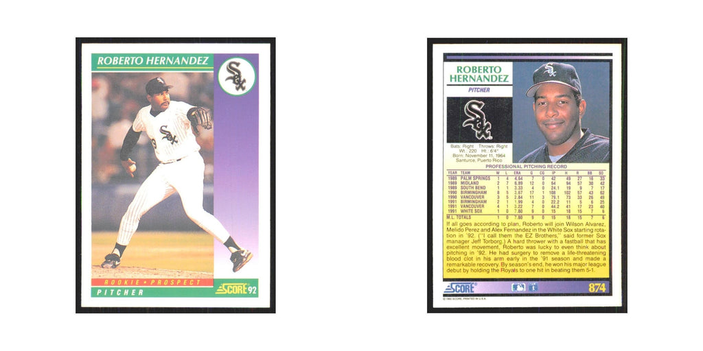 1992 Score Roberto Hernandez RC White Sox #874