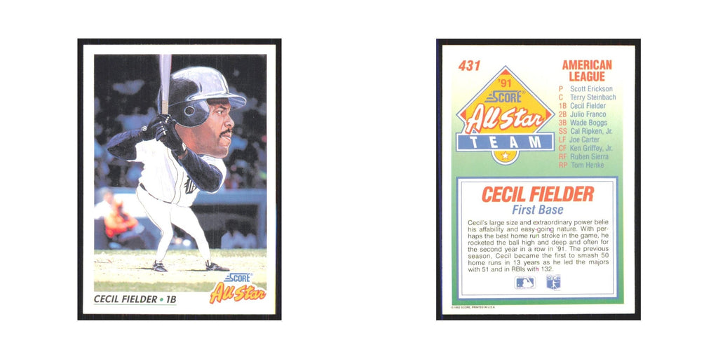 1992 Score Cecil Fielder Tigers #431