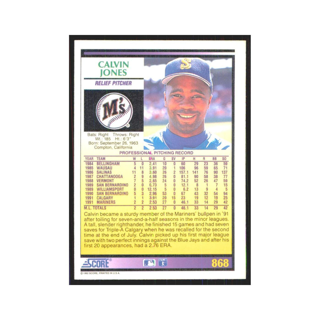 1992 Score Calvin Jones RC Mariners #868