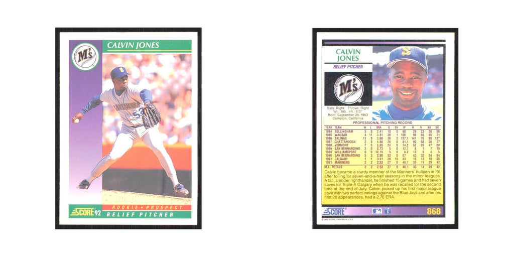 1992 Score Calvin Jones RC Mariners #868