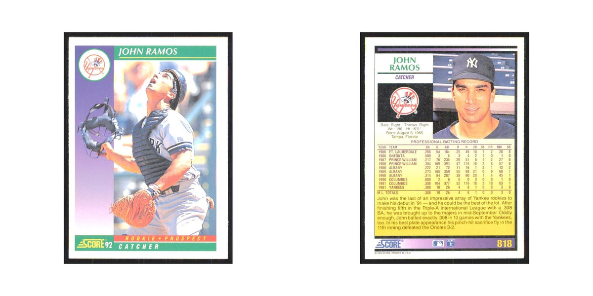1992 Score John Ramos RC Yankees #818