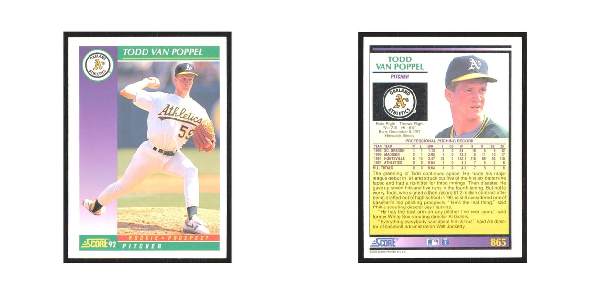 1992 Score Todd Van Poppel RC Athletics #865