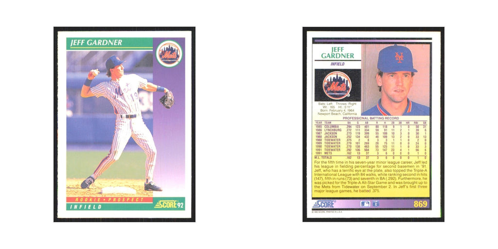 1992 Score Jeff Gardner RC Mets #869