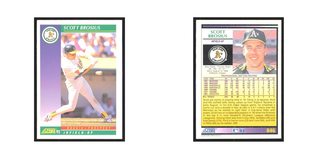 1992 Score Scott Brosius RC Athletics #846