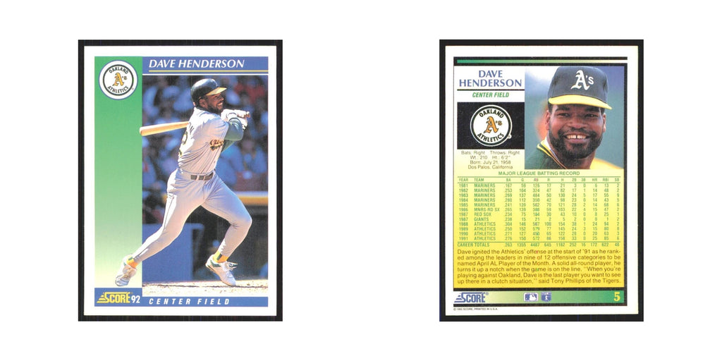 1992 Score Dave Henderson Athletics #5