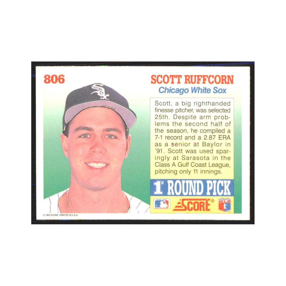 1992 Score Scott Ruffcorn White Sox #806