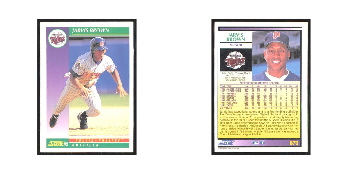 1992 Score Jarvis Brown RC Twins #870