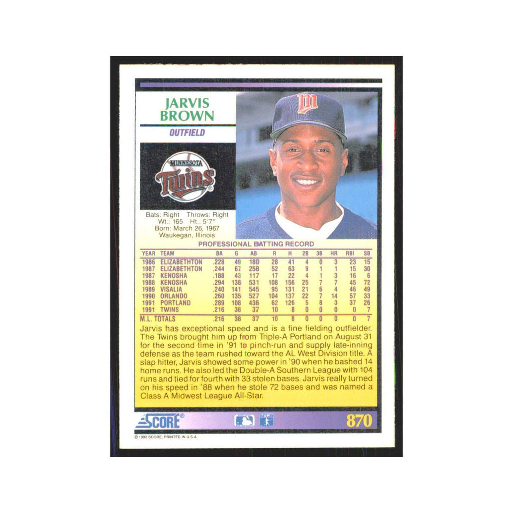 1992 Score Jarvis Brown RC Twins #870
