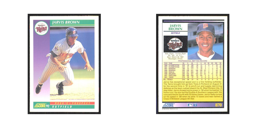 1992 Score Jarvis Brown RC Twins #870