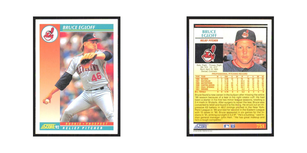 1992 Score Bruce Egloff RC Indians #751