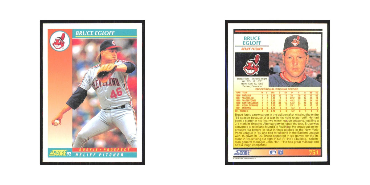 1992 Score Bruce Egloff RC Indians #751