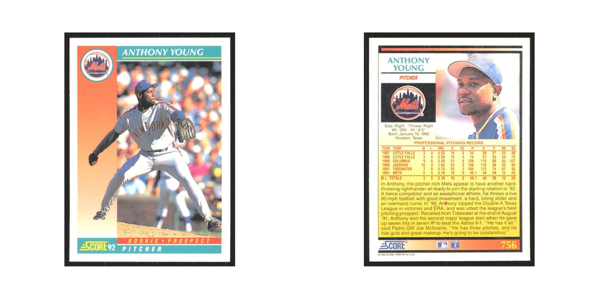 1992 Score Anthony Young RC Mets #756